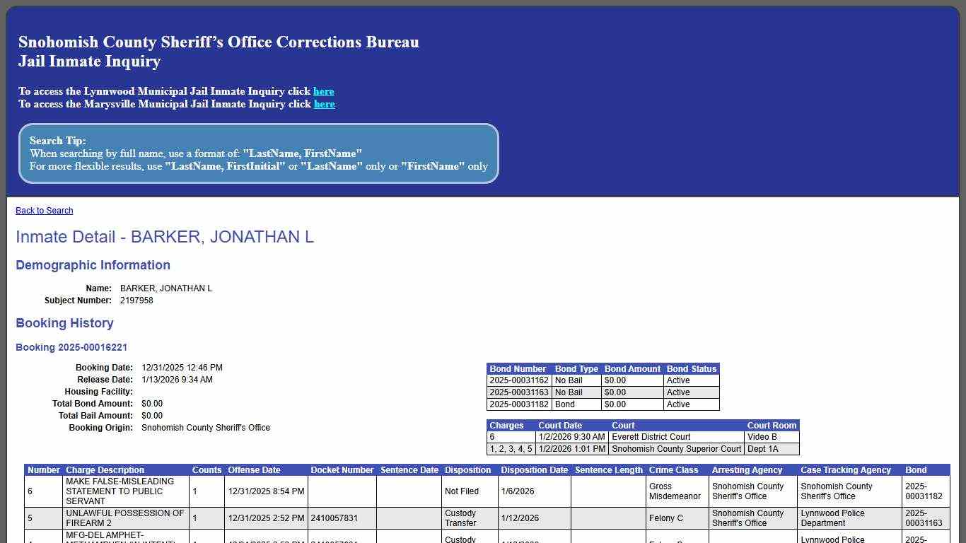 Inmate Detail - BARKER, JONATHAN L