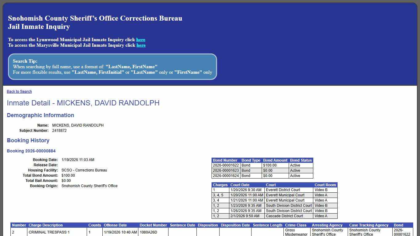 Inmate Detail - MICKENS, DAVID RANDOLPH